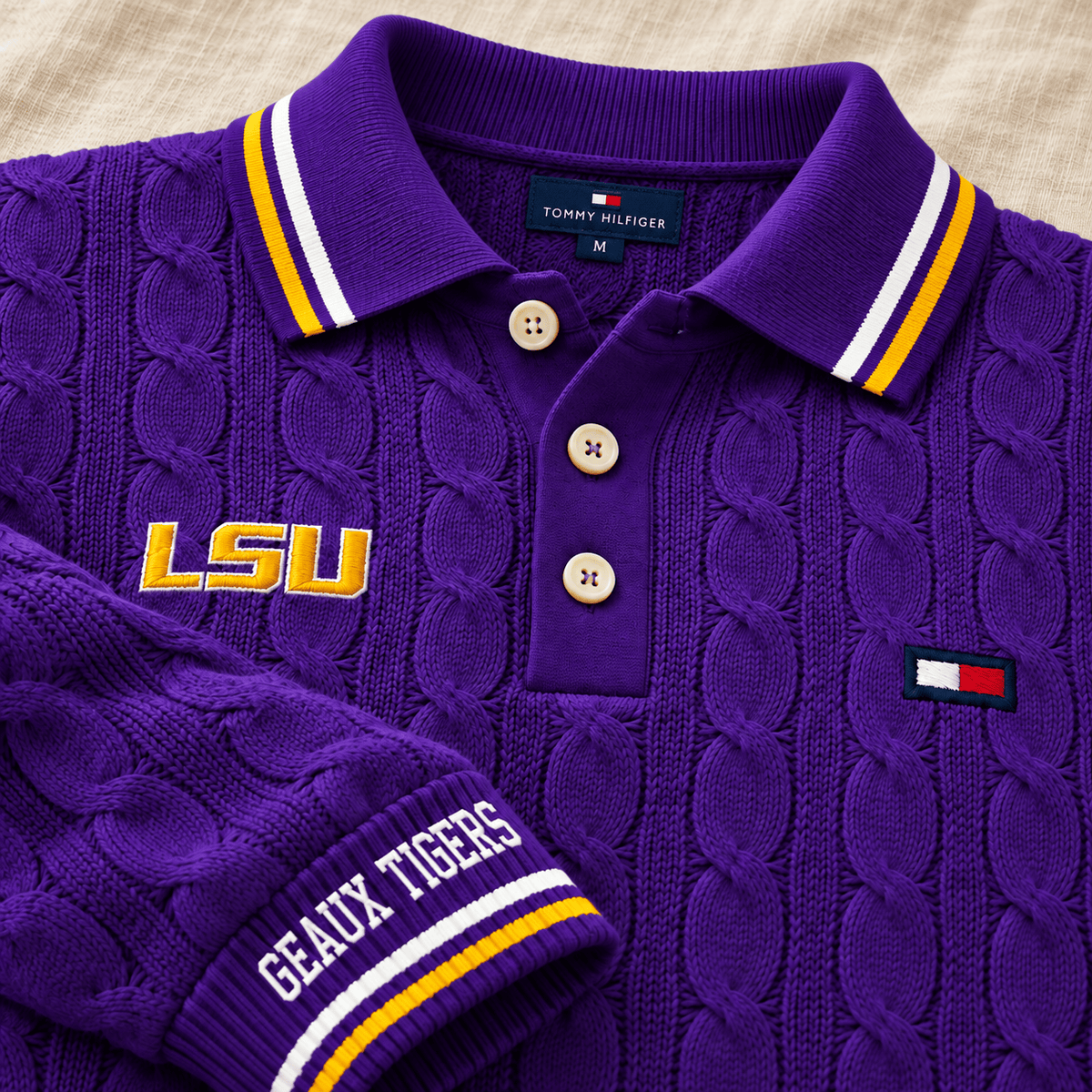 LSU Premium Cable-Knit Polo TTTT