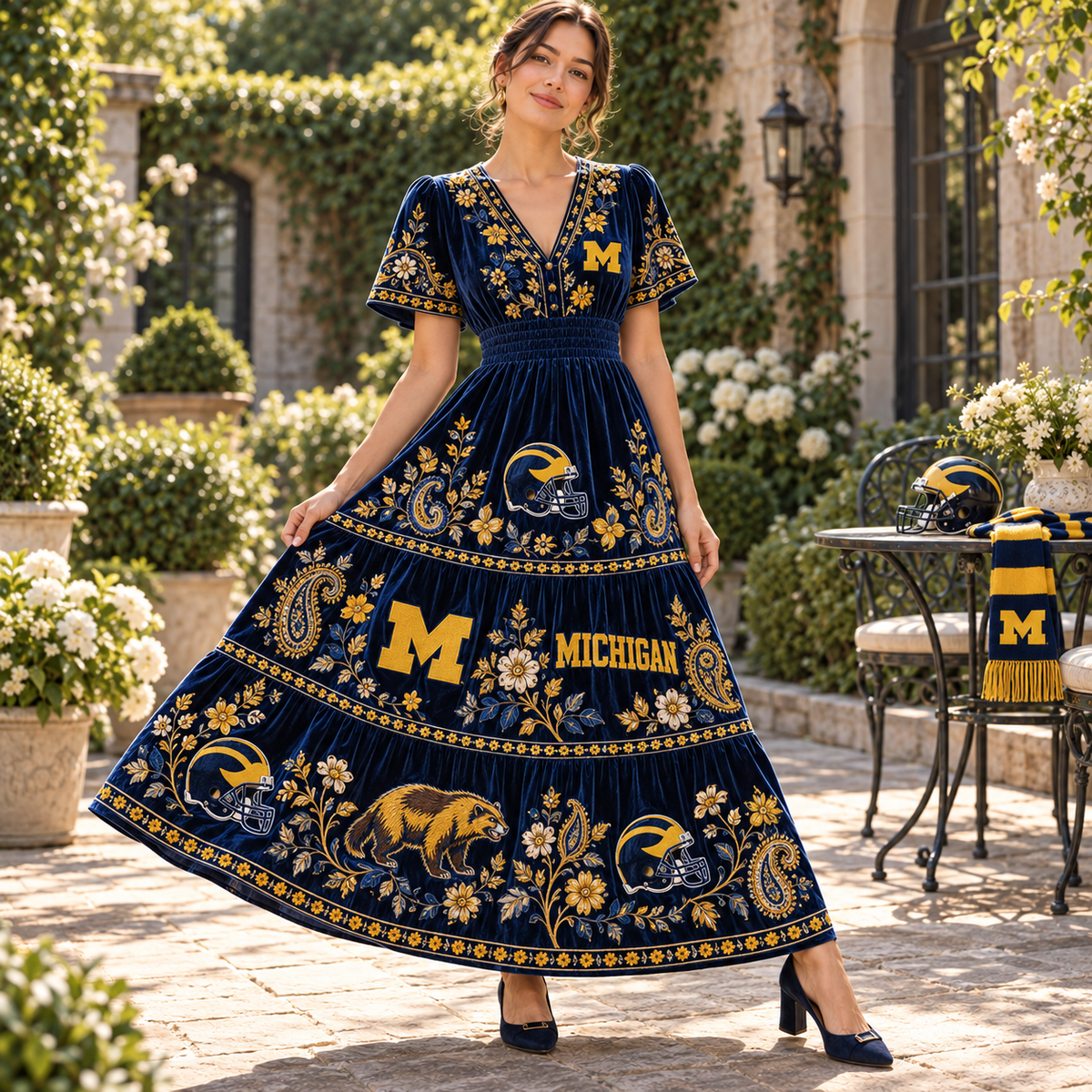 MWR Premium Embroidered Velvet Maxi Dress PTKL