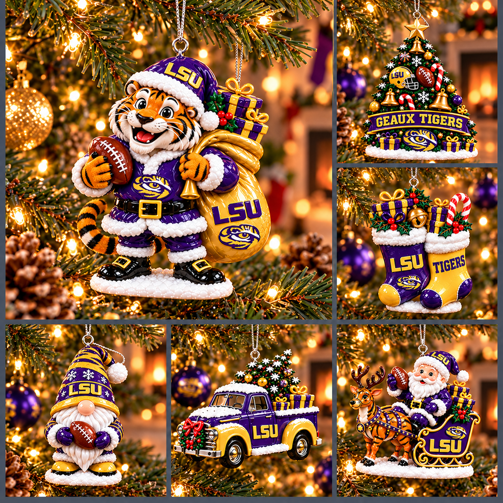 LSU Premium Christmas Tree Ornament Set TMH