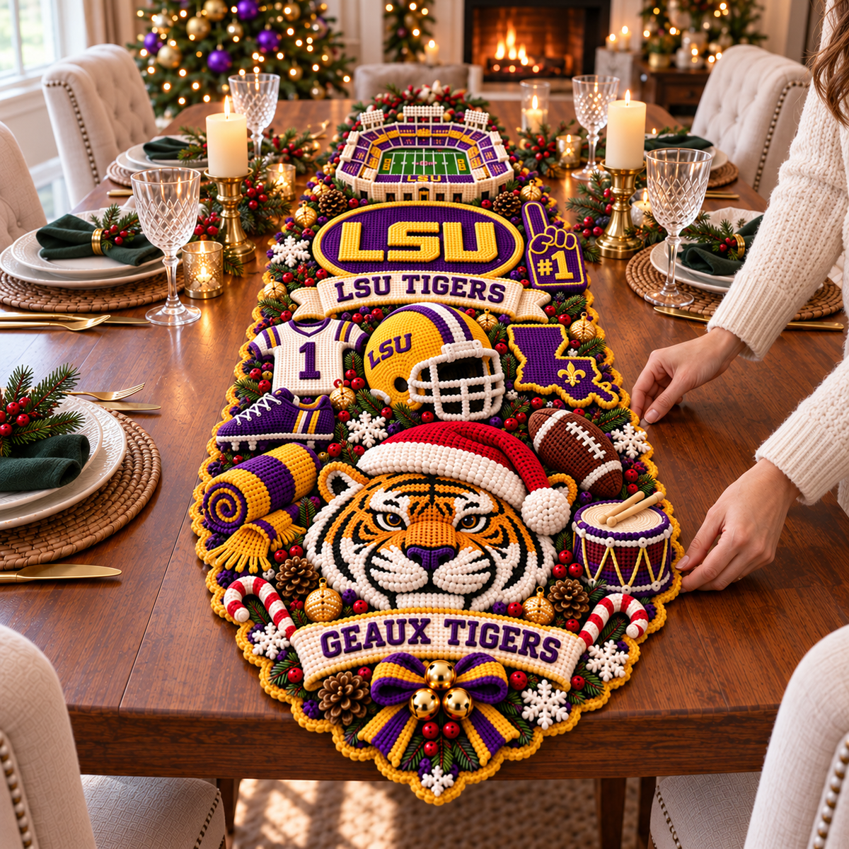 Premium LSU Crochet Table Runner NTVA