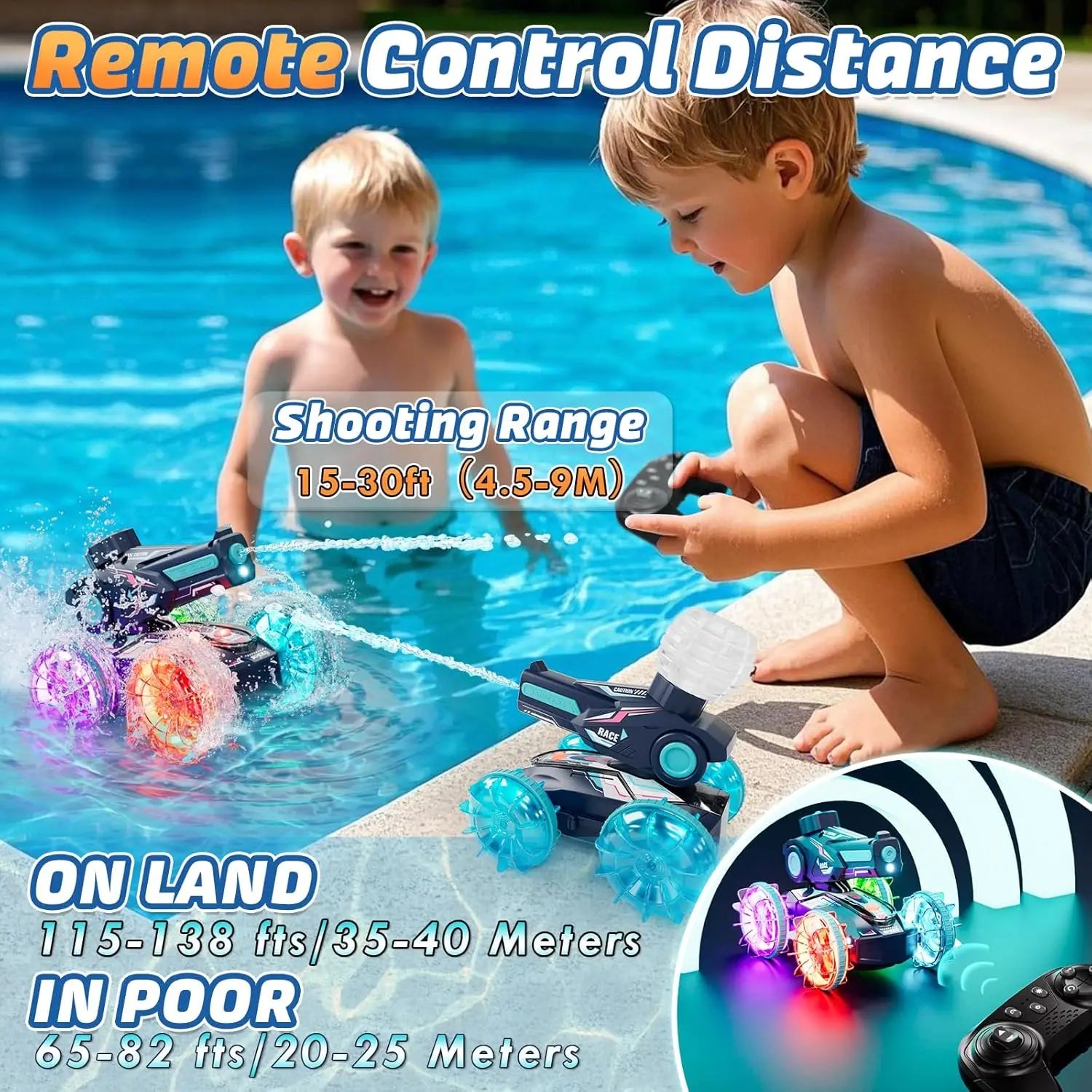 Amphibious Remote Control Car with Water Gun, 4WD RC Truck and Boat for Kids Age 6-12, Waterproof Pool Toy