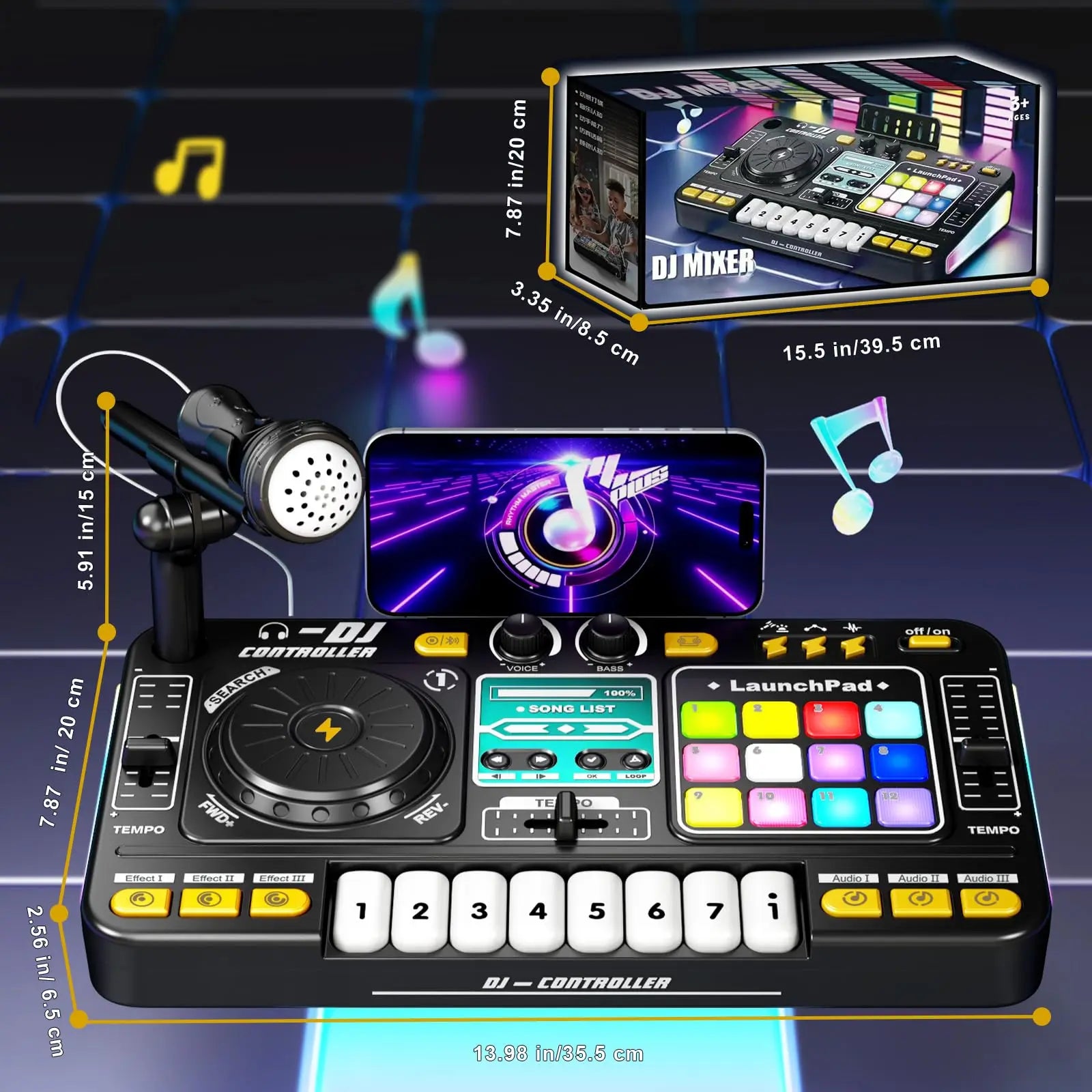 Kid DJ Mixer with Microphone Electronic Piano Keyboard Bluetooth DJ Turntable Controller Musical Instrument Kid Birthday Gift